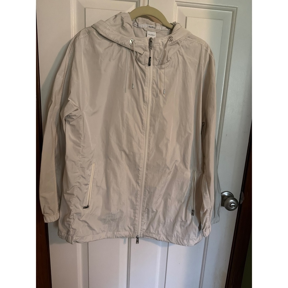 Max Mara Leisure Women Cream Beige Hooded Full Zip Windbreaker Jacket